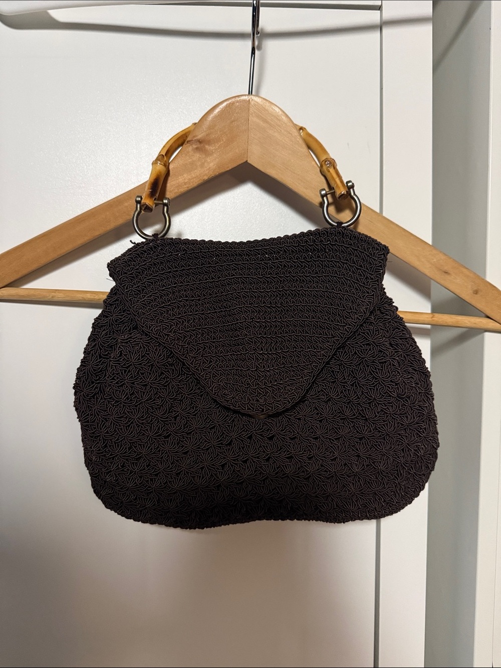 Brown Woven Bamboo-Handle Shoulder Bag